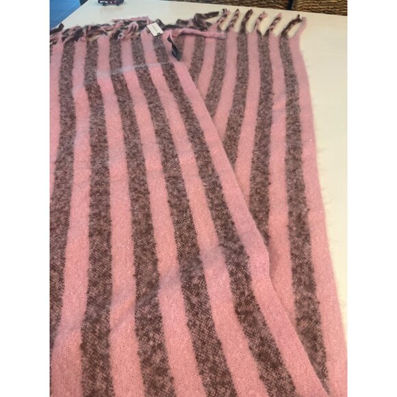 Anthropologie Pink & Brown Striped Fringe Scarf - Picture 6 of 8